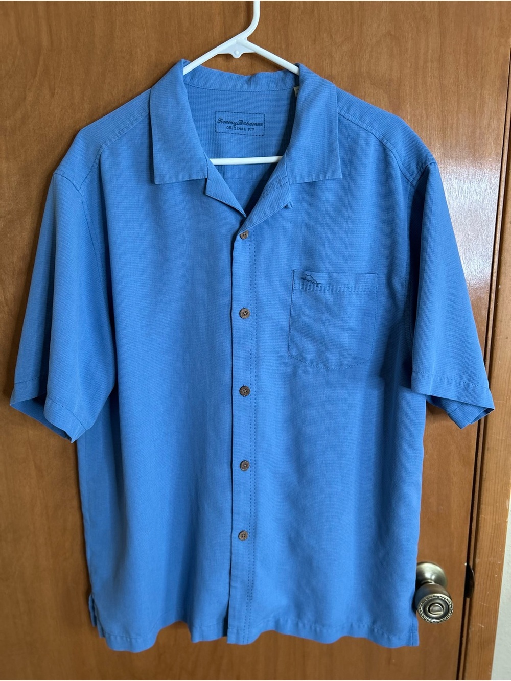 Tommy Bahama Shirt Mens Blue L Silk Blend Original Fit Island Zone Button- Up
